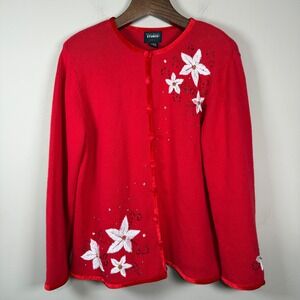 Designer Originals Studio Joy Christmas Poinsettia Sweater Cardigan 2X